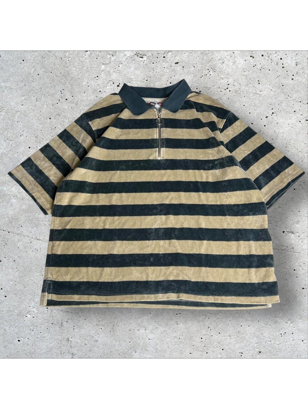 Urban Outfitters Zip-up Polo Shirt Striped Velour Size M